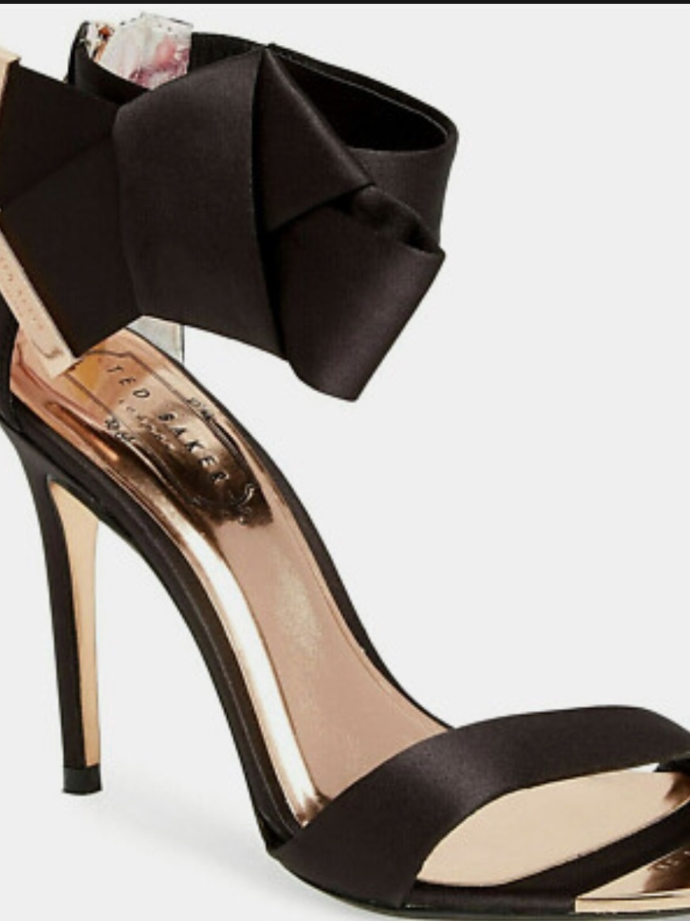 Ted Baker Black Patent Satin Elira Bow Sandals Size 8